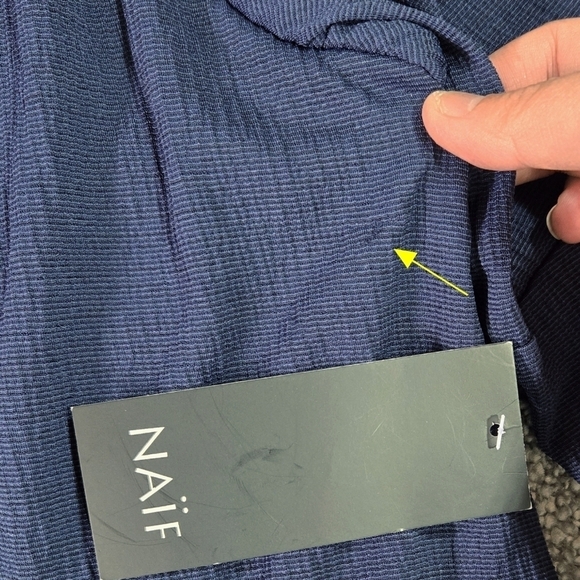 Naif NWT Navy Blue Textured Crochet V-Neck Bell Sleeve Midi Dress Lined Boho - Picture 9 of 9